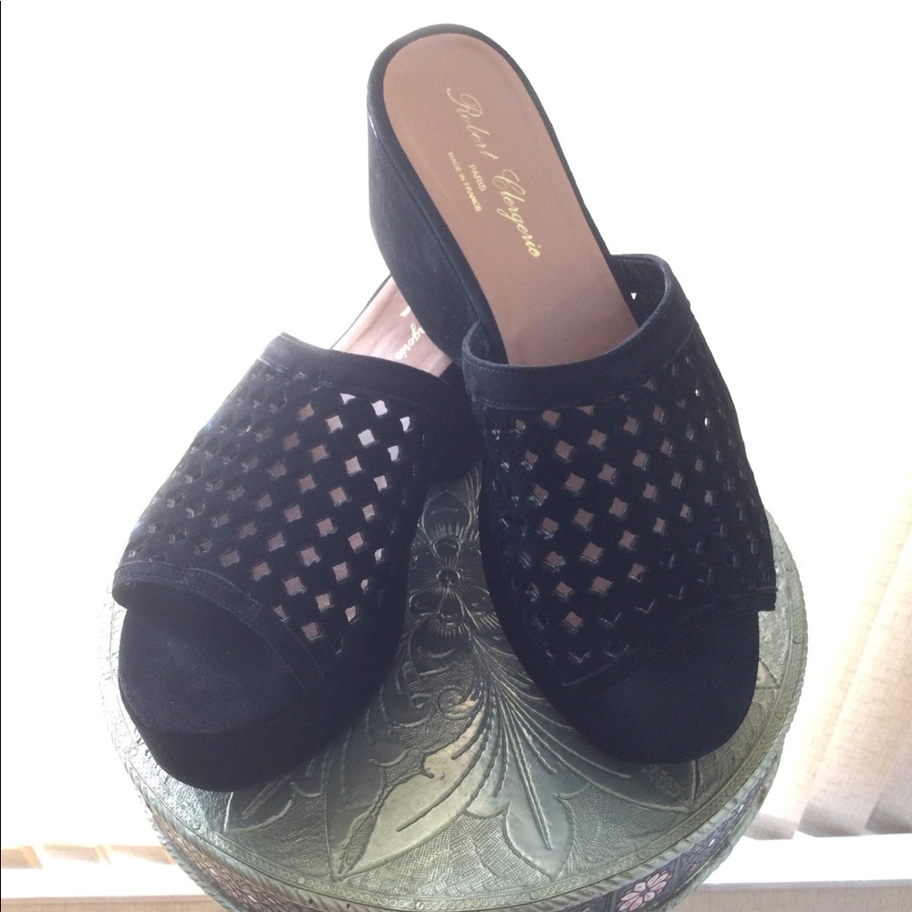 Robert Clergerie Black Platform Suede Slides